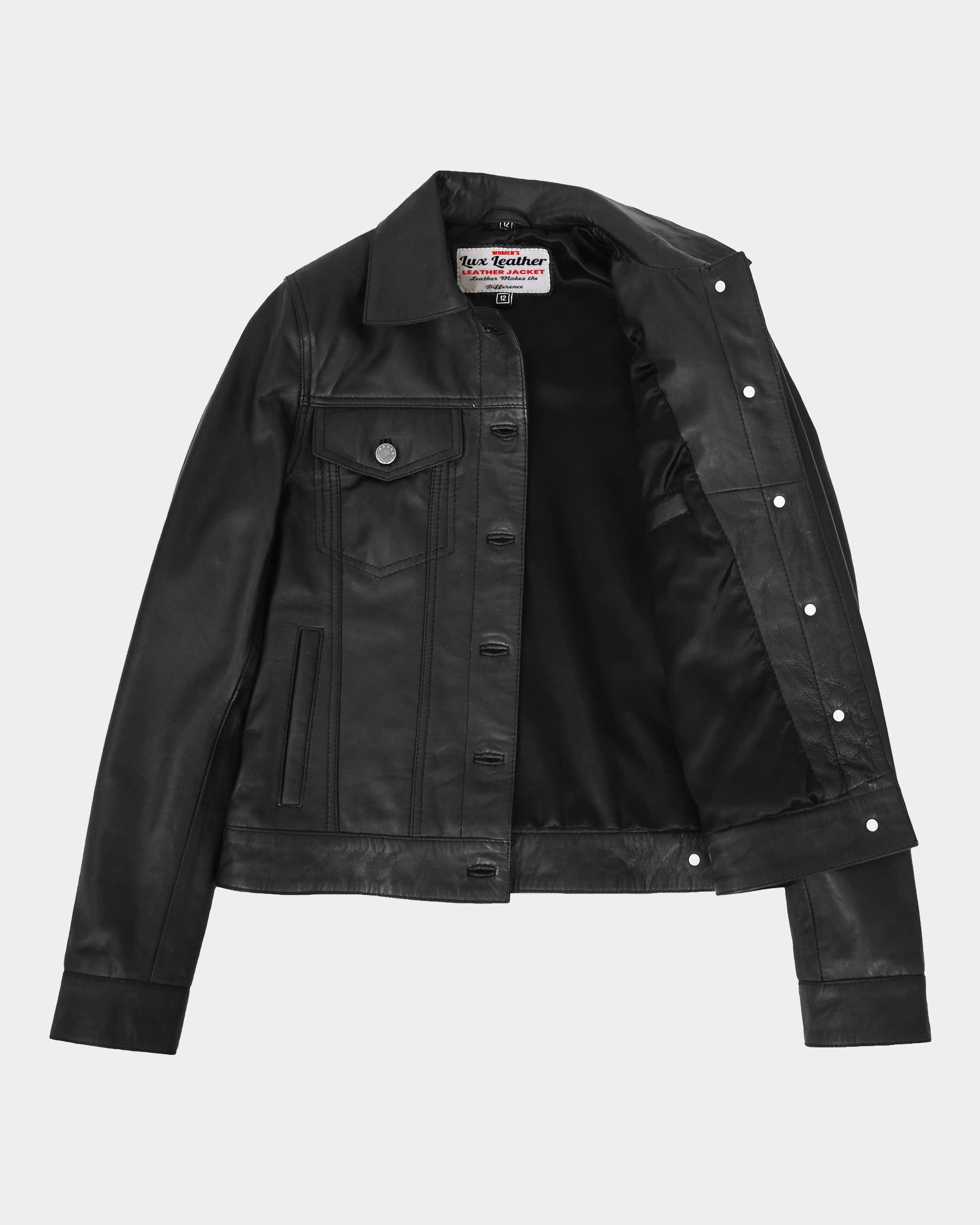 Womens Soft Leather Trucker Style Jacket Alma Nova Black