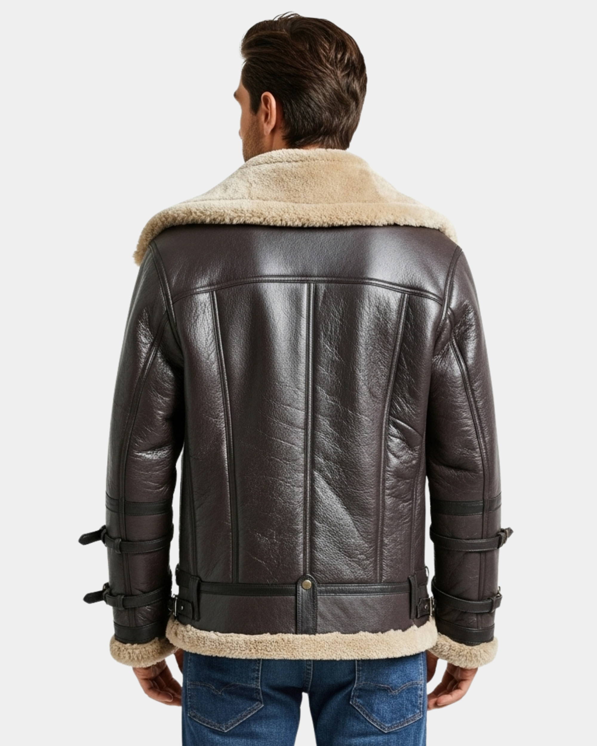 Men Bomber Flying Aviator B3 Real Leather Jacket Double Collar Zenith Brown MF7