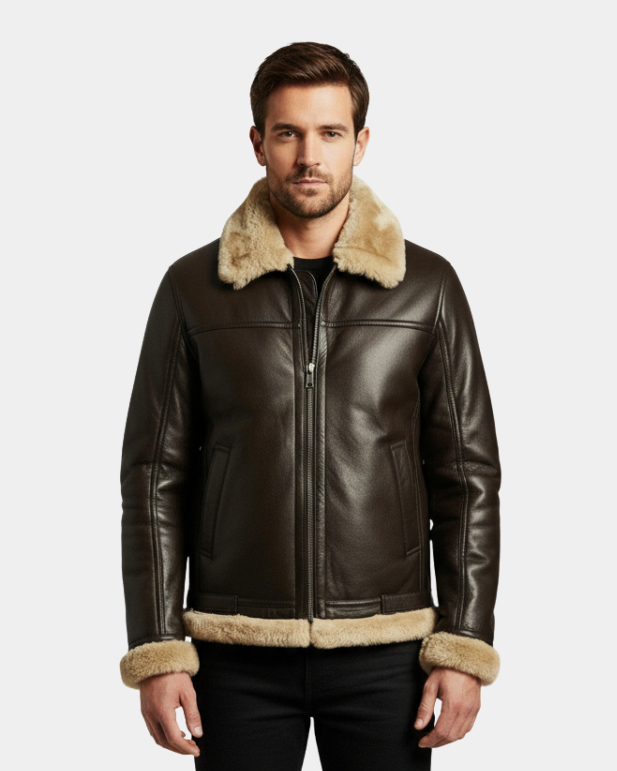 Men’s RAF B3 Real Leather Jacket Flying Aviator Sheepskin Zenith Brown Bomber Jacket