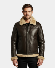 Men’s RAF B3 Real Leather Jacket Flying Aviator Sheepskin Zenith Brown Bomber Jacket