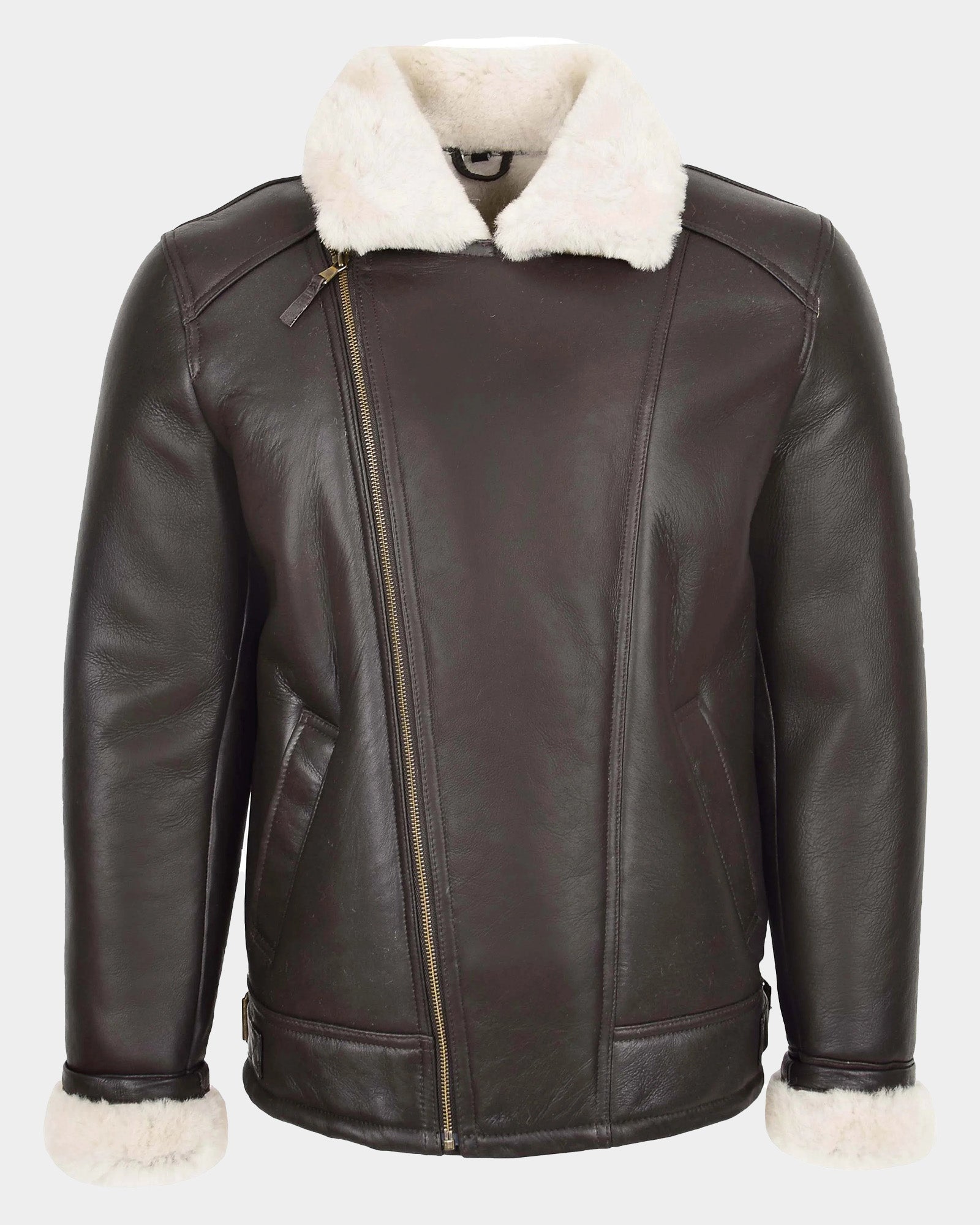 Mens Aviator Sheepskin Pilot Jacket Zenith Brown White