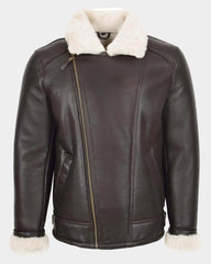 Mens Aviator Sheepskin Pilot Jacket Zenith Brown White