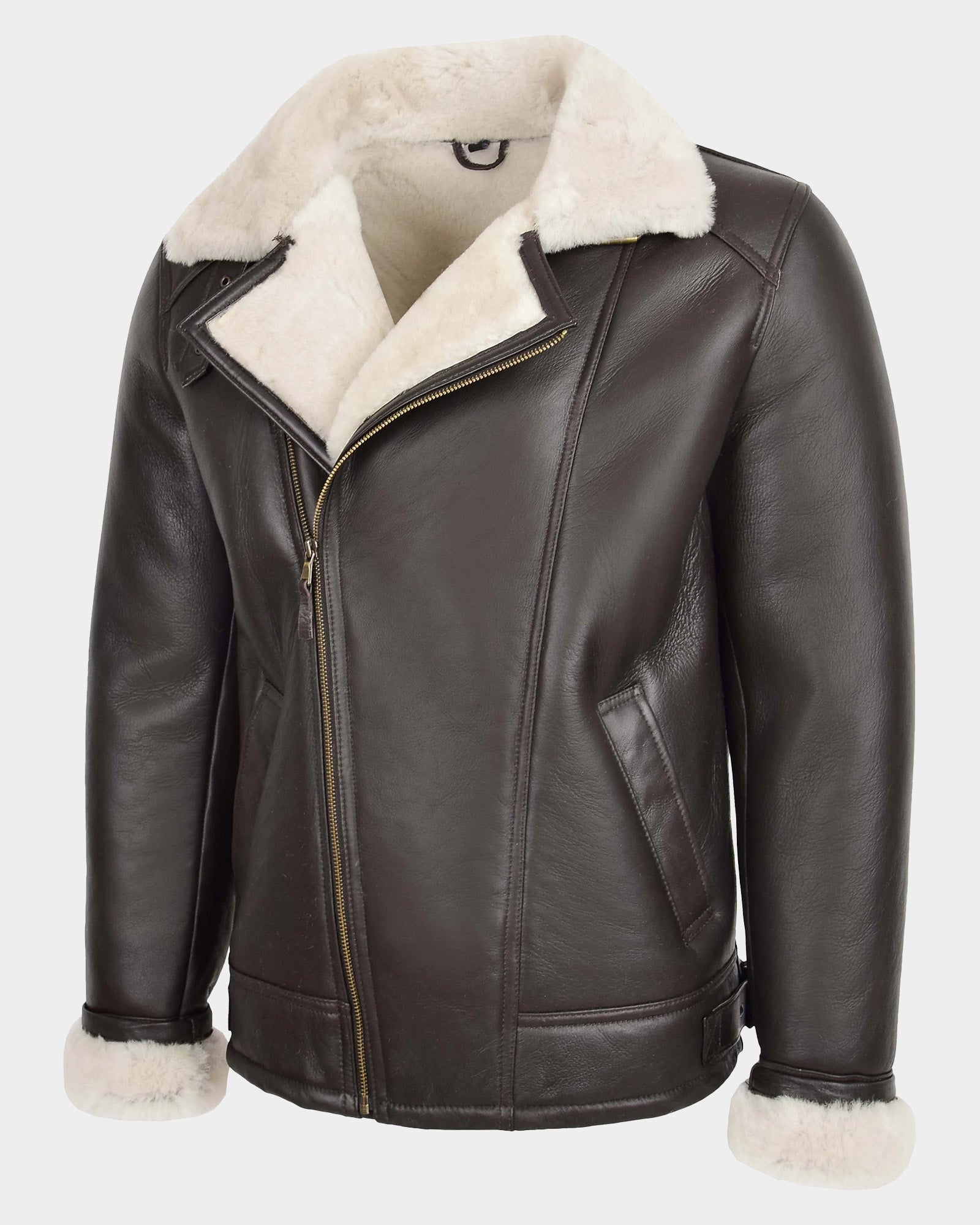 Mens Aviator Sheepskin Pilot Jacket Zenith Brown White