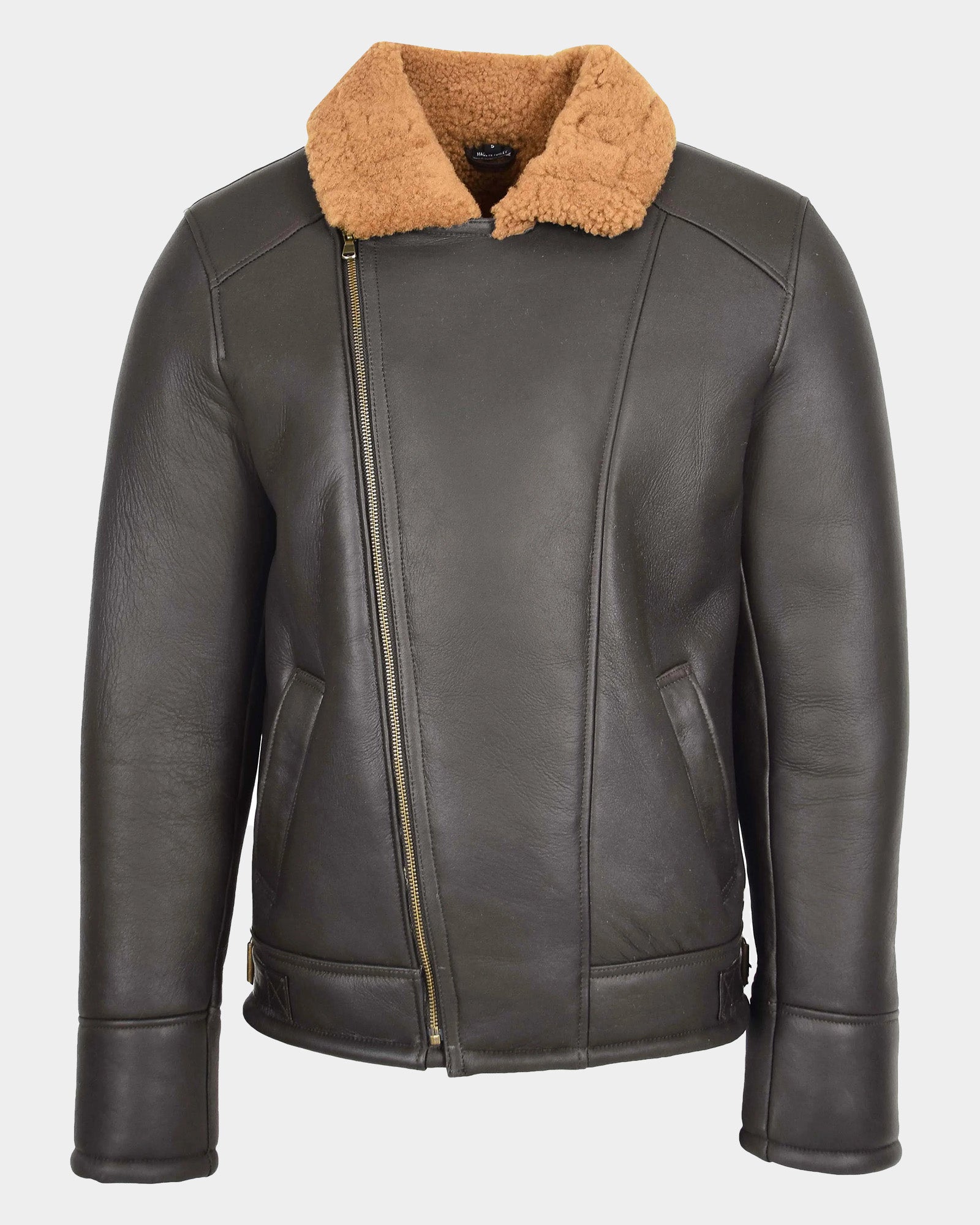 Mens Aviator Sheepskin Pilot Leather Bomber Jacket Zenith Brown Ginger
