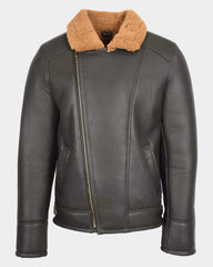 Mens Aviator Sheepskin Pilot Leather Bomber Jacket Zenith Brown Ginger