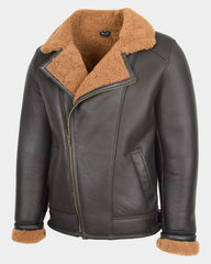 Mens Aviator Sheepskin Pilot Leather Bomber Jacket Zenith Brown Ginger