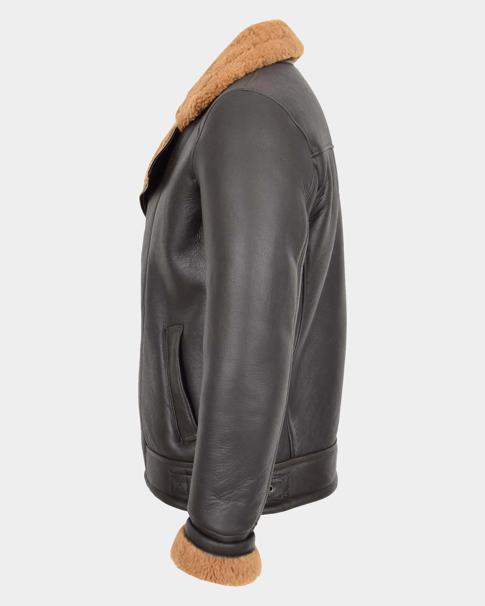 Mens Aviator Sheepskin Pilot Leather Bomber Jacket Zenith Brown Ginger