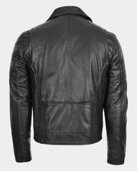 Mens Biker Leather Jacket Dual Zip Nova Black