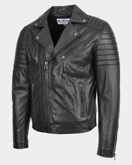 Mens Biker Leather Jacket Dual Zip Nova Black
