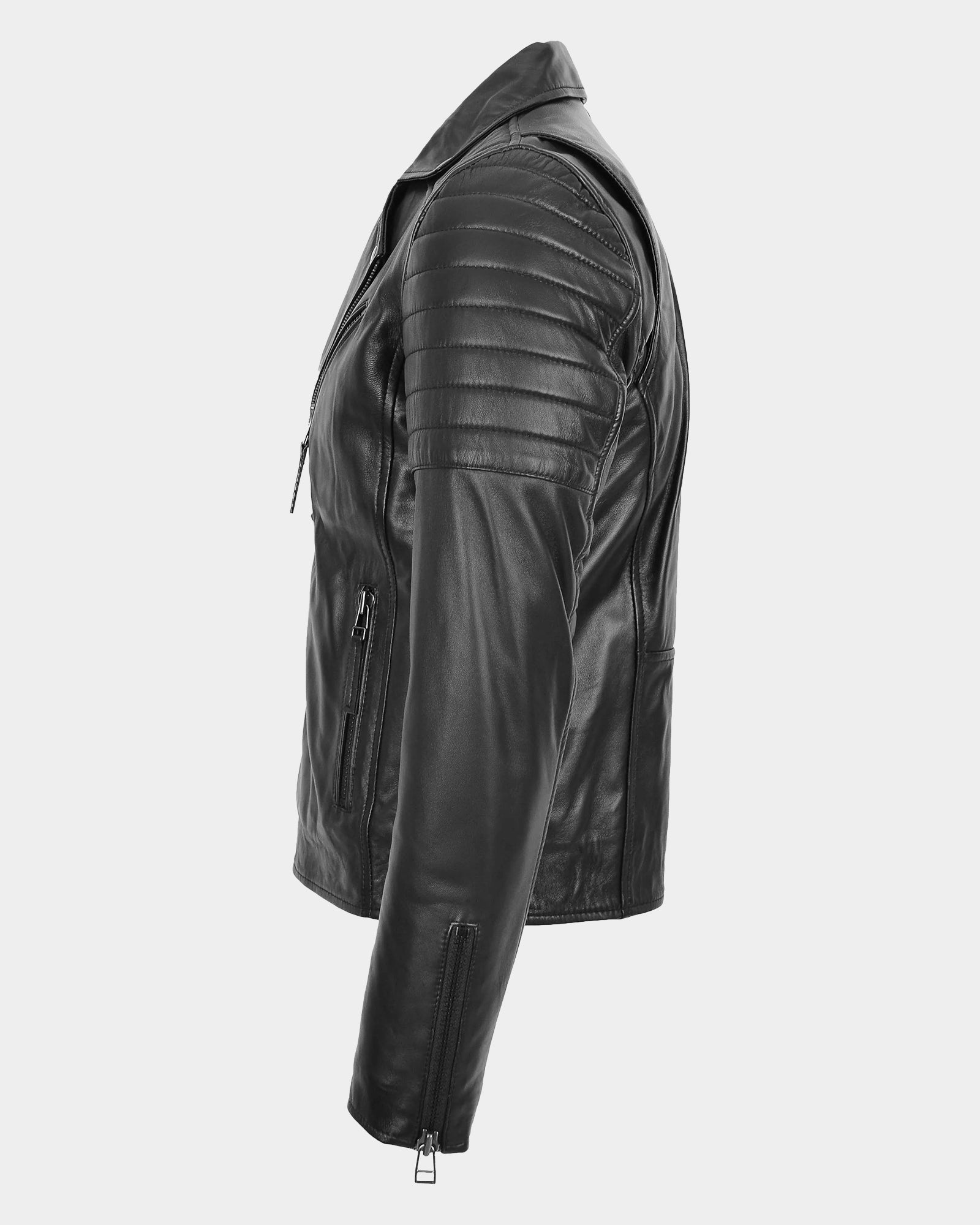 Mens Biker Leather Jacket Dual Zip Nova Black