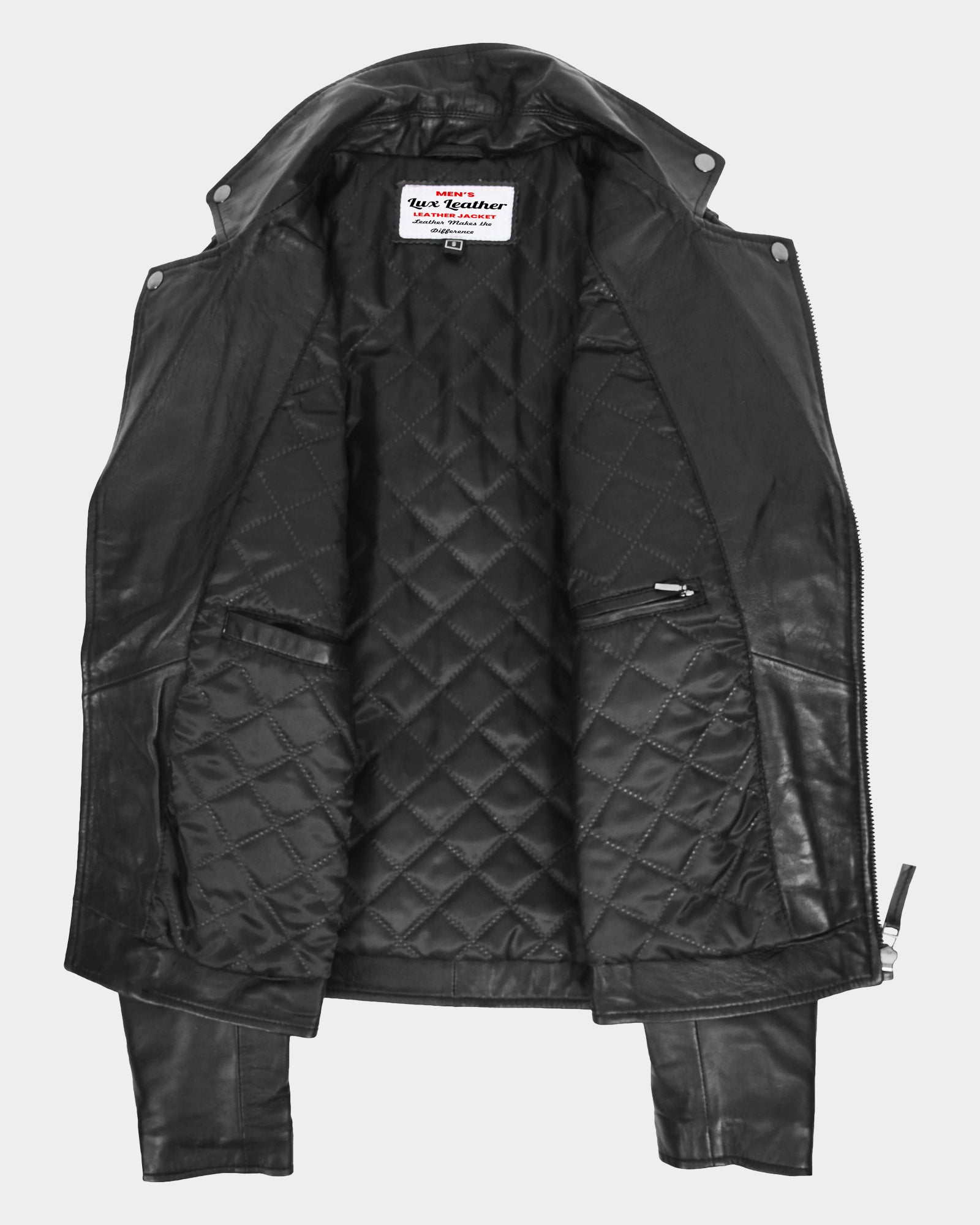 Mens Biker Leather Jacket Dual Zip Nova Black