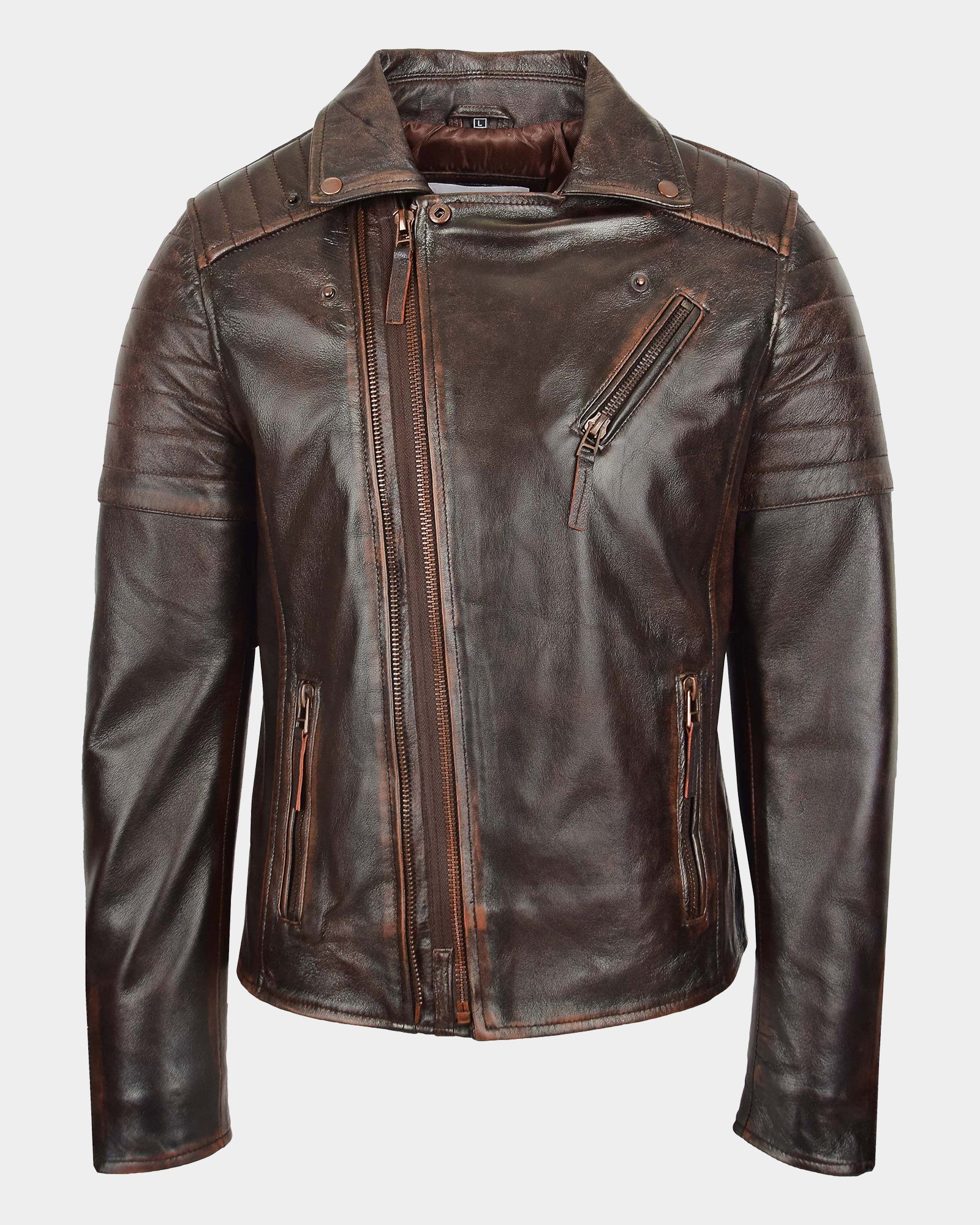 Mens Biker Leather Jacket Dual Zip Hook Zenith Brown