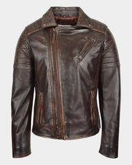 Mens Biker Leather Jacket Dual Zip Hook Zenith Brown