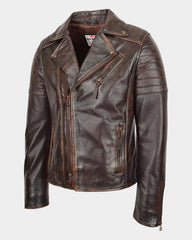 Mens Biker Leather Jacket Dual Zip Hook Zenith Brown