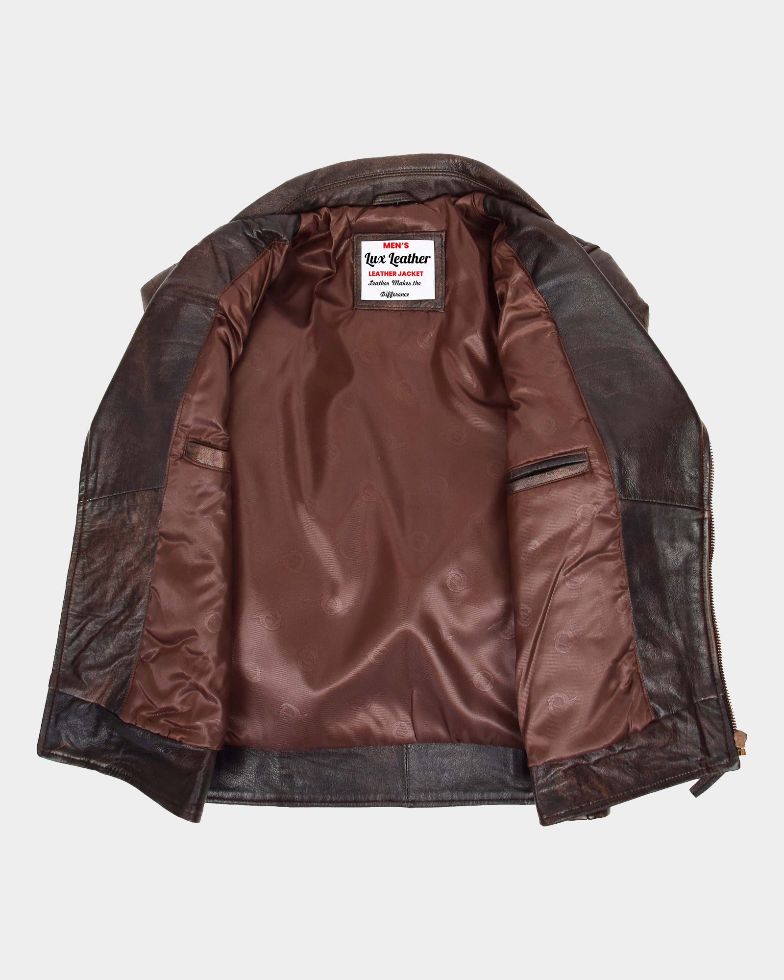 Mens Biker Leather Jacket Dual Zip Hook Zenith Brown