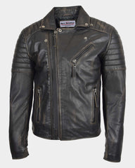 Mens Biker Leather Jacket Dual Zip Hook Paradox Rub Off