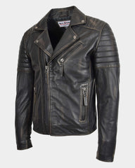 Mens Biker Leather Jacket Dual Zip Hook Paradox Rub Off