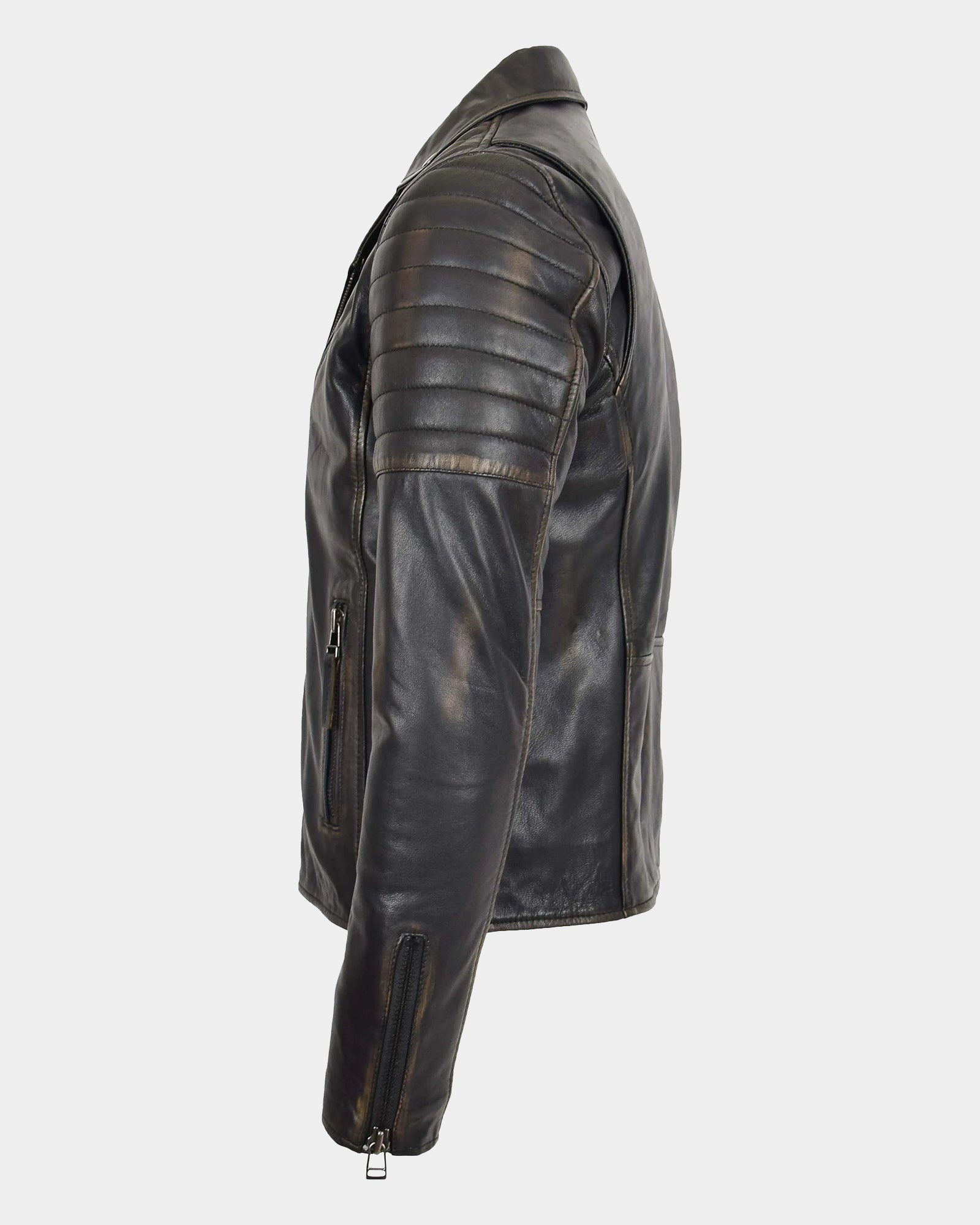 Mens Biker Leather Jacket Dual Zip Hook Paradox Rub Off