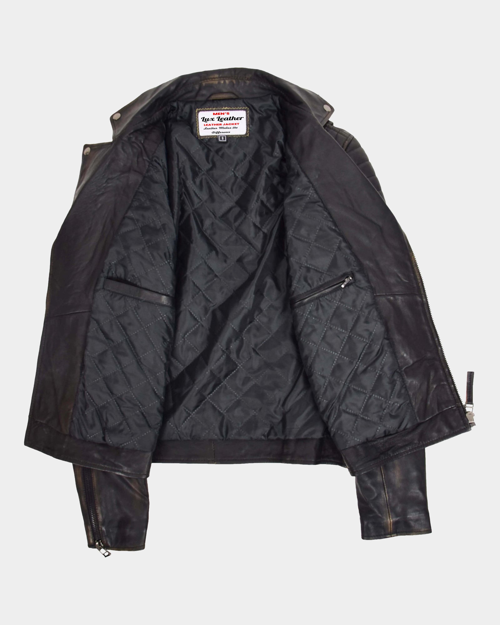 Mens Biker Leather Jacket Dual Zip Hook Paradox Rub Off