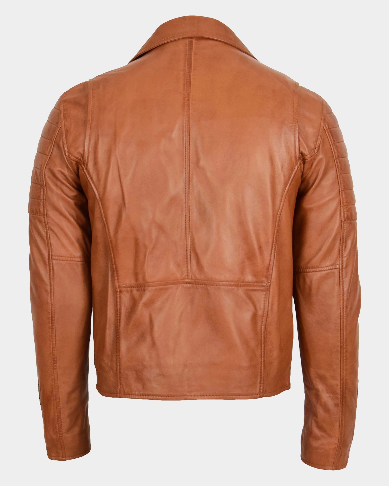 Mens Biker Leather Jacket Dual Zip Dynamo Tan