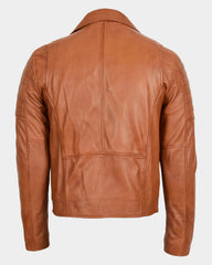 Mens Biker Leather Jacket Dual Zip Dynamo Tan