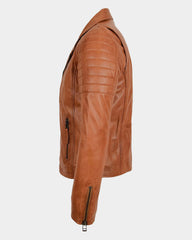 Mens Biker Leather Jacket Dual Zip Dynamo Tan