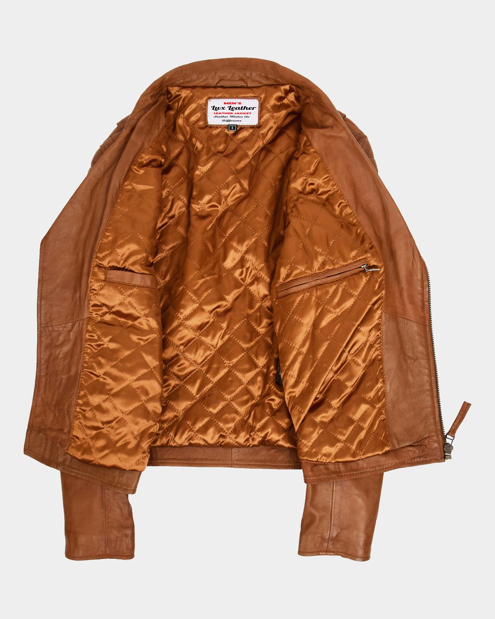 Mens Biker Leather Jacket Dual Zip Dynamo Tan