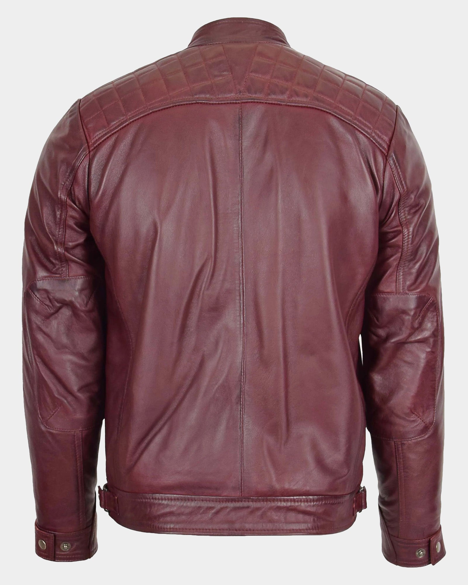 Mens Biker Leather Jacket Standing Collar Infinite Burgundy