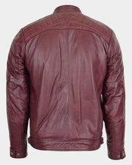 Mens Biker Leather Jacket Standing Collar Infinite Burgundy