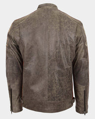Mens Biker Leather Jacket with Badges Zenith Brown