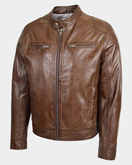 Mens Biker Soft Casual Leather Jacket Zenith Brown