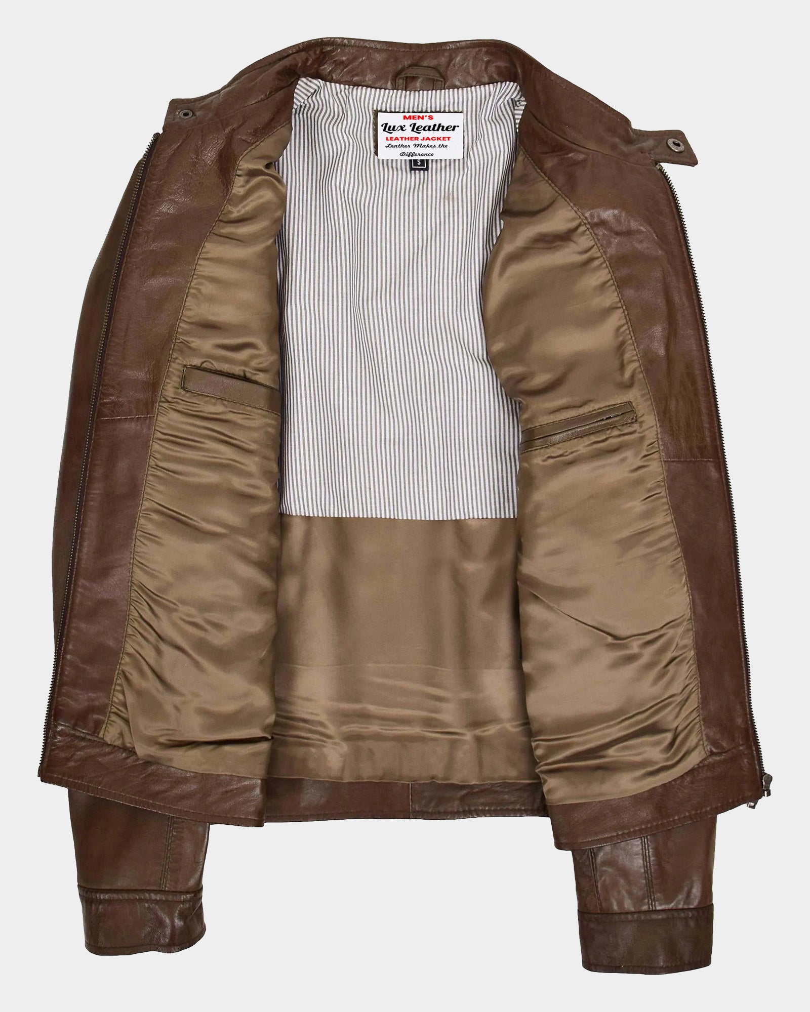 Mens Biker Soft Casual Leather Jacket Zenith Brown