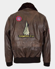 Mens Bomber Leather Jacket Air Force Style Lester Zenith Brown