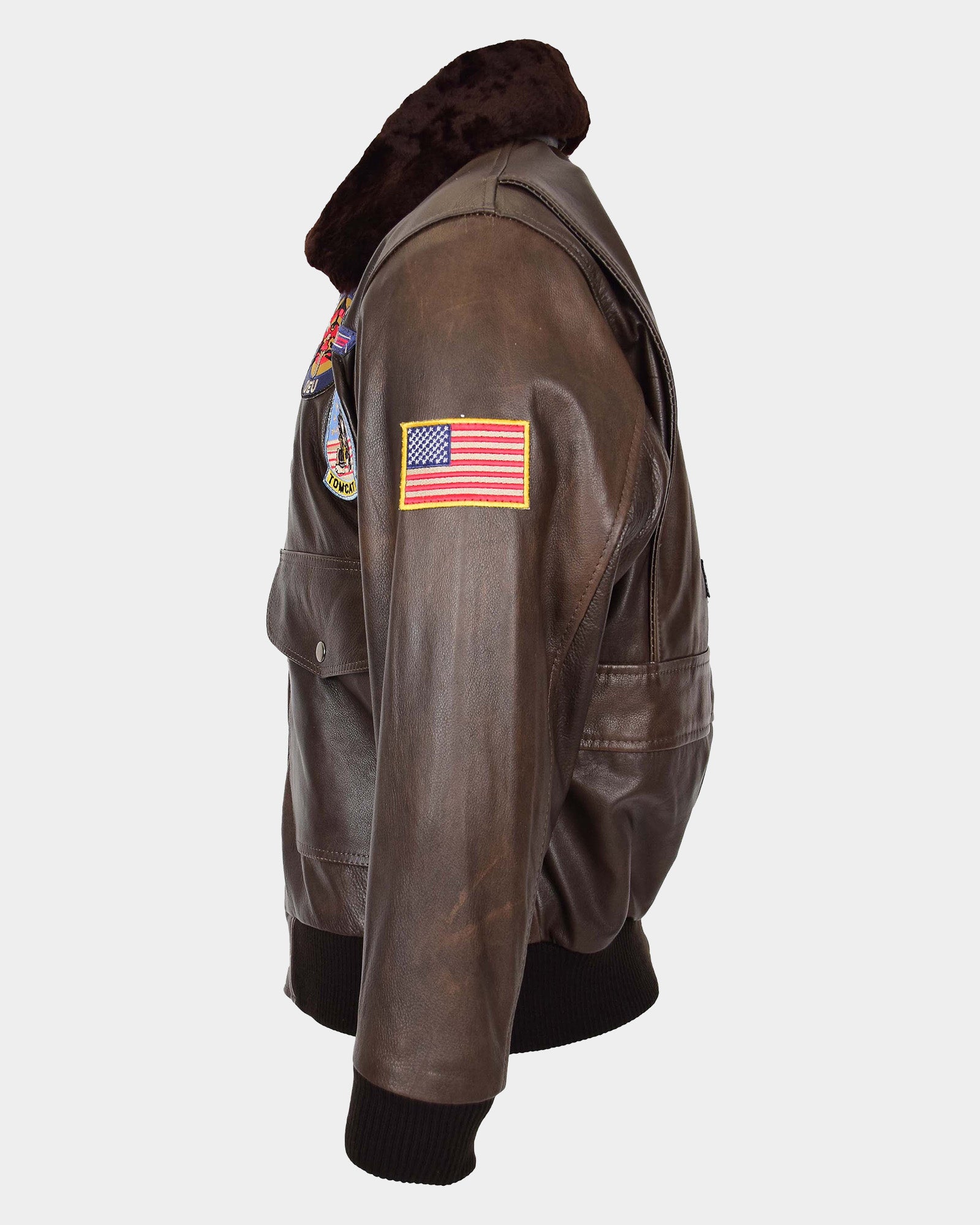 Mens Bomber Leather Jacket Air Force Style Lester Zenith Brown