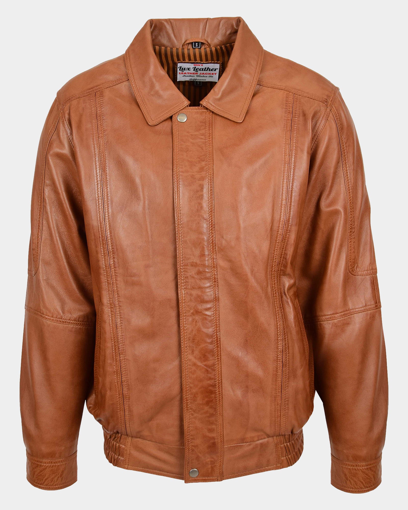 Mens Bomber Leather Jacket Classic Style Jim Dynamo Tan