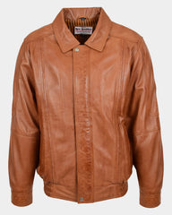 Mens Bomber Leather Jacket Classic Style Jim Dynamo Tan