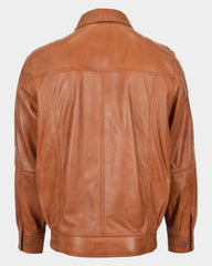 Mens Bomber Leather Jacket Classic Style Jim Dynamo Tan