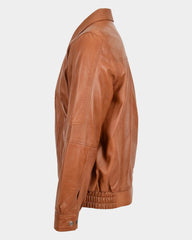 Mens Bomber Leather Jacket Classic Style Jim Dynamo Tan