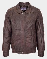 Mens Bomber Leather Jacket Classic Style Jim Zenith Brown Nubuck