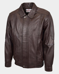 Mens Bomber Leather Jacket Classic Style Jim Zenith Brown Nappa
