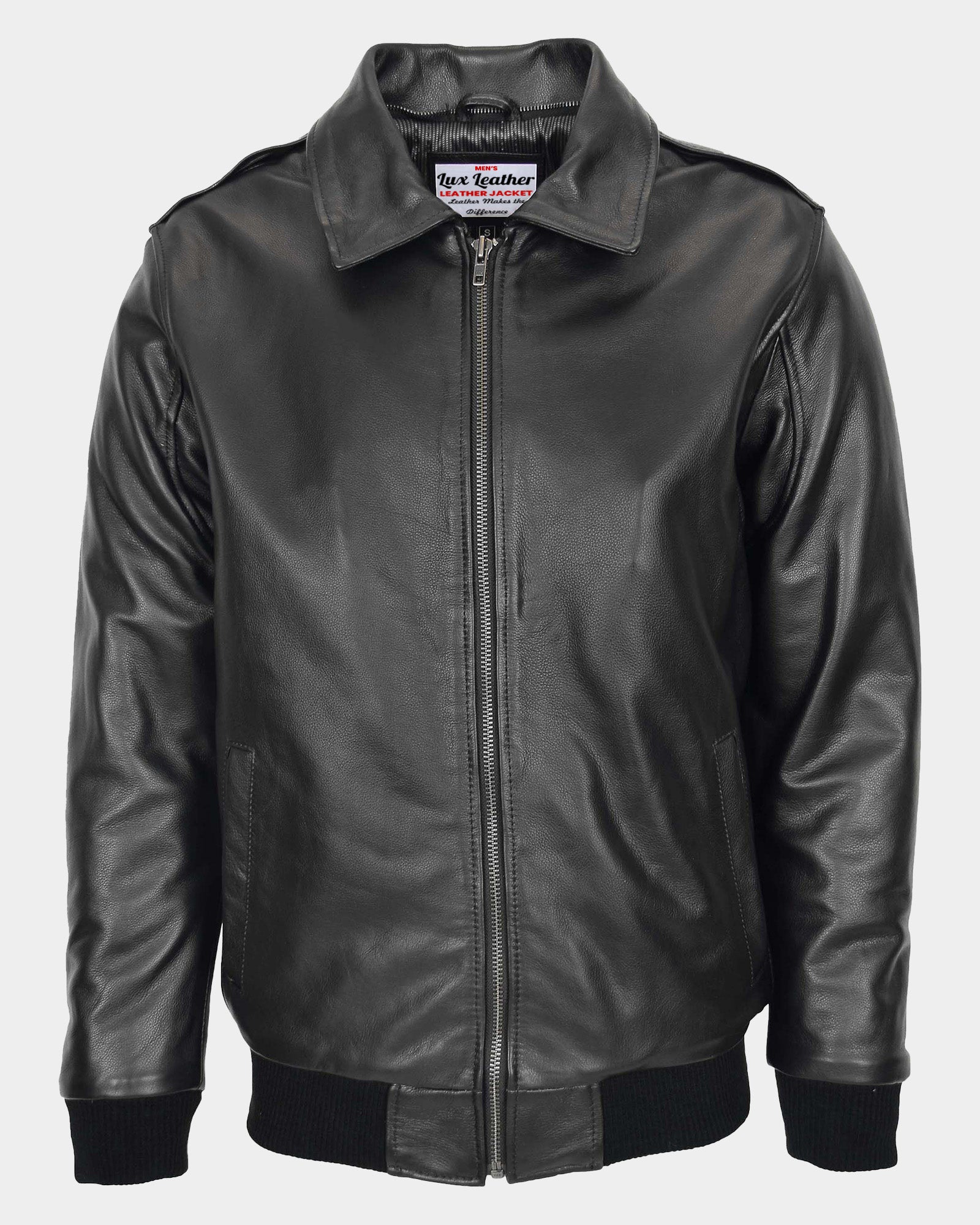 Mens Bomber Leather Jacket with Sheepskin Collar Viggo Nova Black