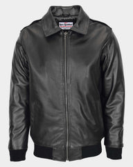 Mens Bomber Leather Jacket with Sheepskin Collar Viggo Nova Black