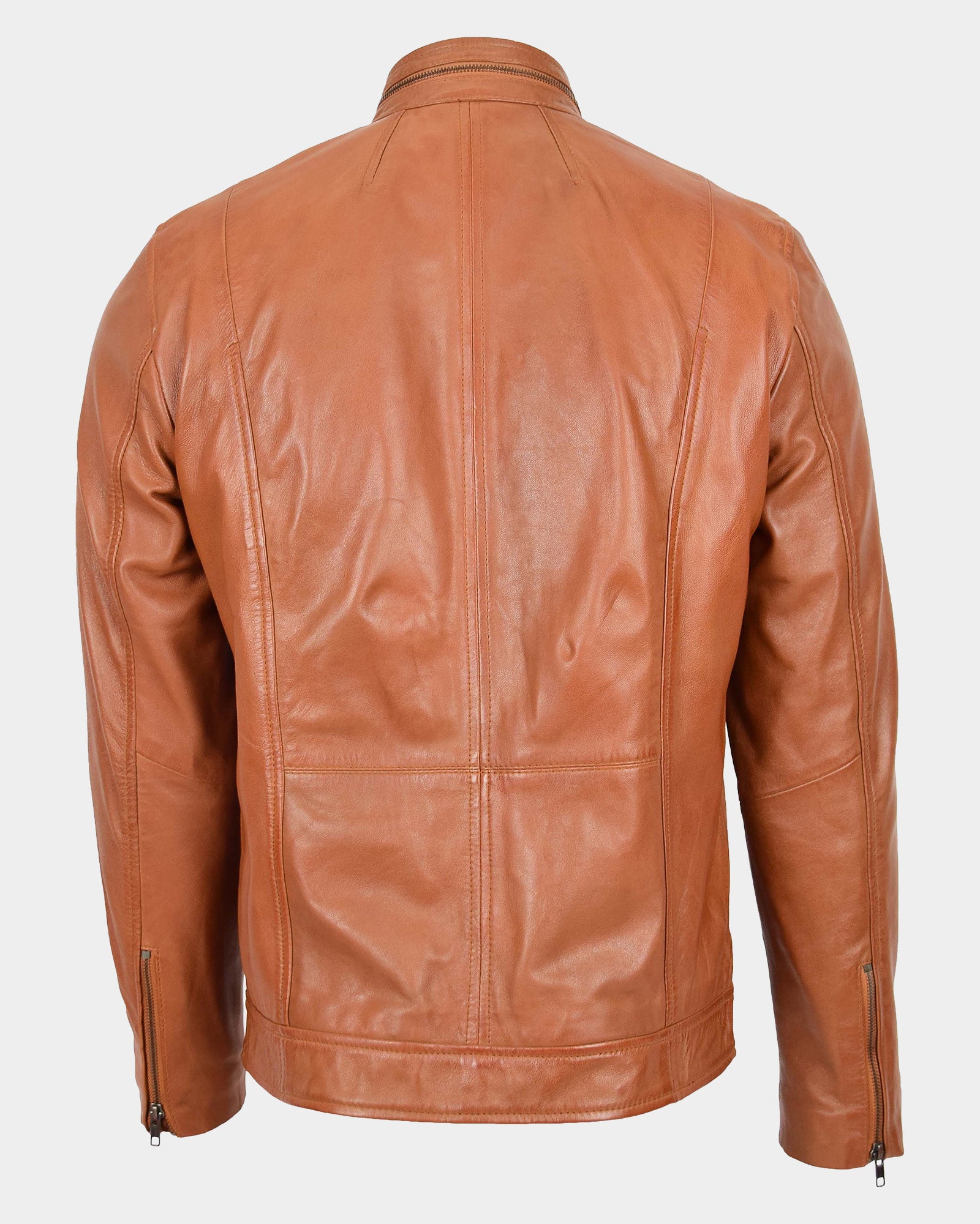 Mens Casual Biker Leather Jacket Dynamo Tan