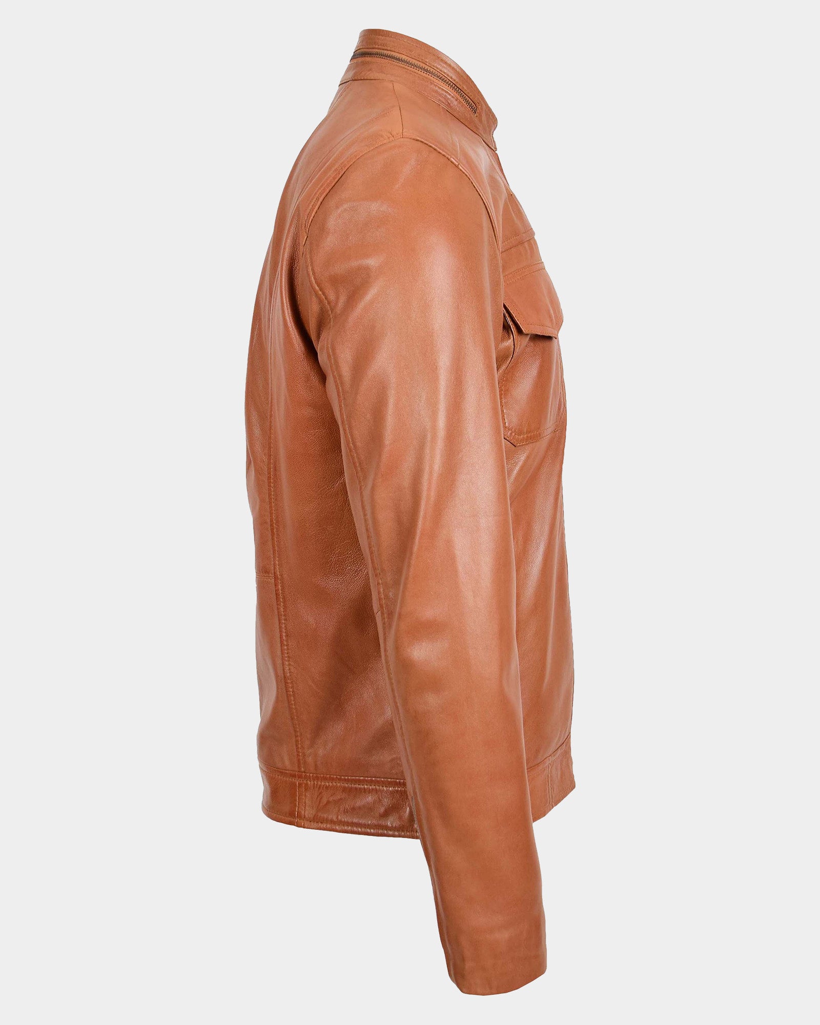Mens Casual Biker Leather Jacket Dynamo Tan