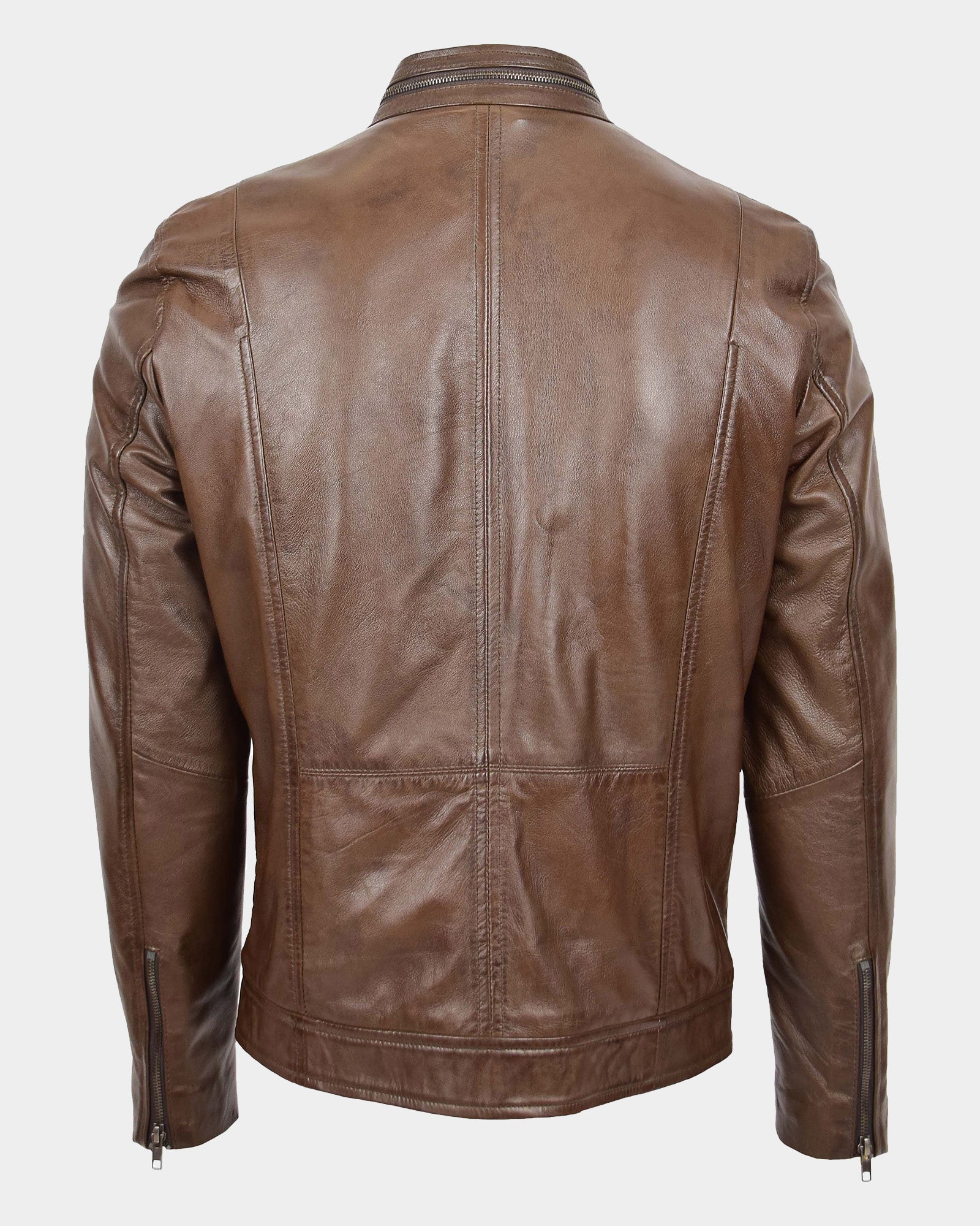 Mens Casual Biker Leather Jacket Fusion Timber