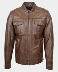 Mens Casual Biker Leather Jacket Fusion Timber