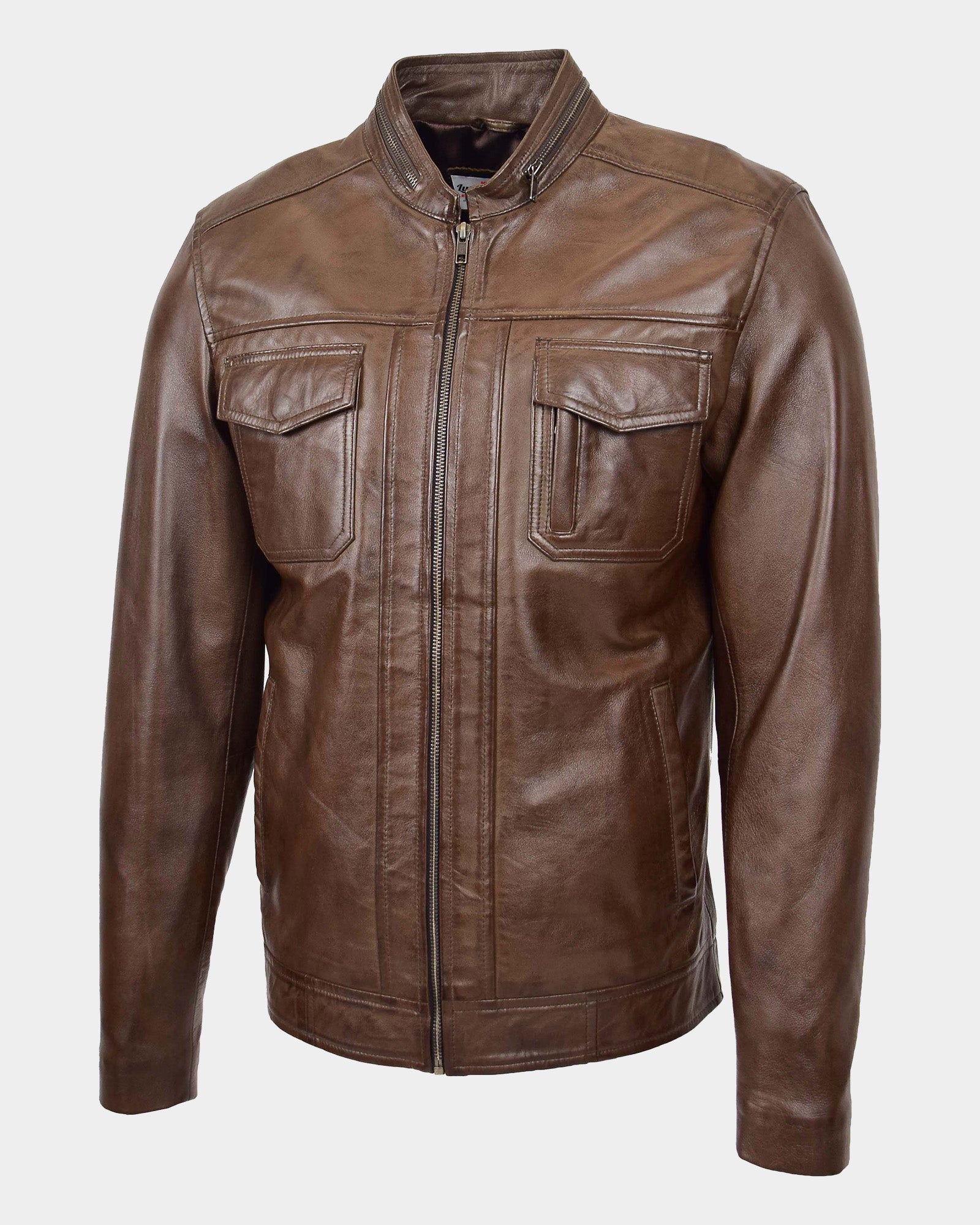 Mens Casual Biker Leather Jacket Fusion Timber