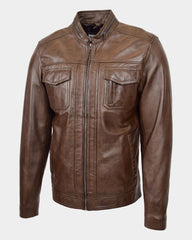 Mens Casual Biker Leather Jacket Fusion Timber