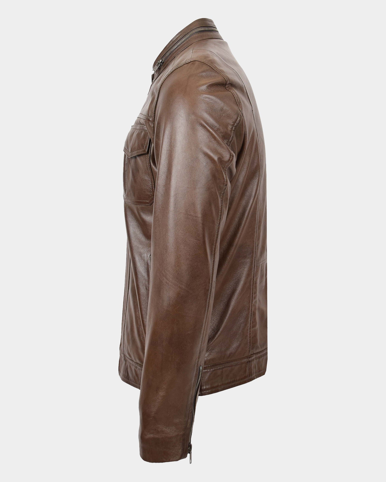 Mens Casual Biker Leather Jacket Fusion Timber