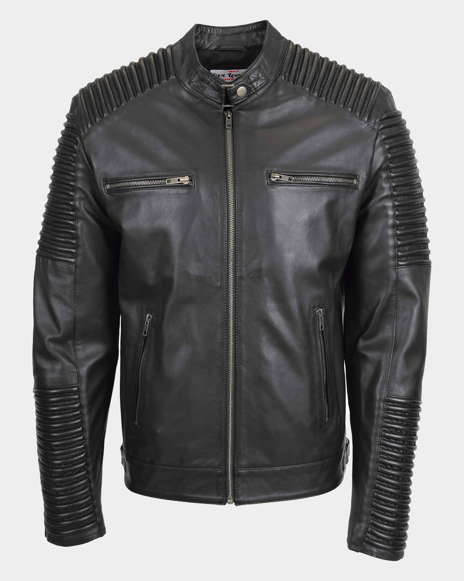 Mens Casual Soft Leather Biker Jacket Nova Black